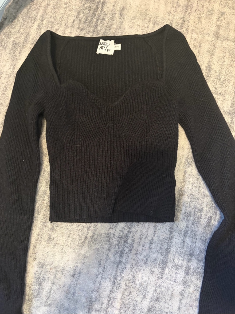 Princess Polly Black Ribbed Long Sleeve Square Neck Crop Top